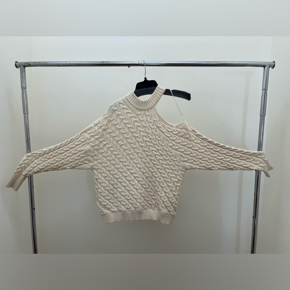 Zara One Cold-Shoulder Cream Cable Knit Sweater